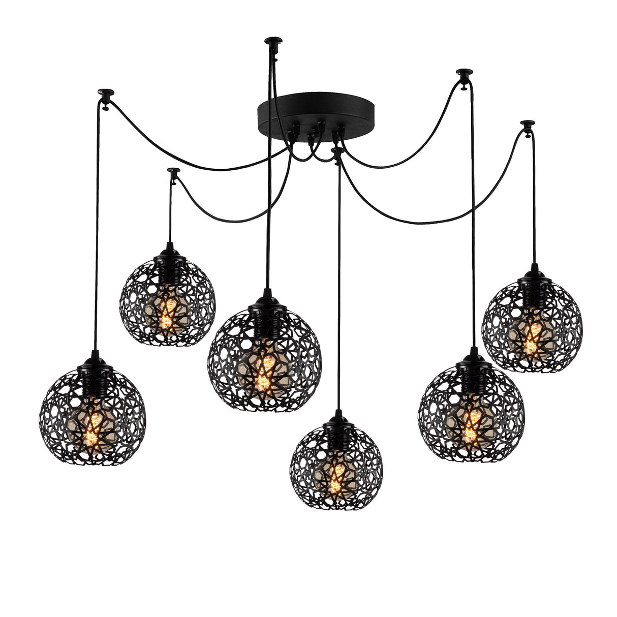 Lámpara colgante de 6 luces Negro Metal Cuarzo