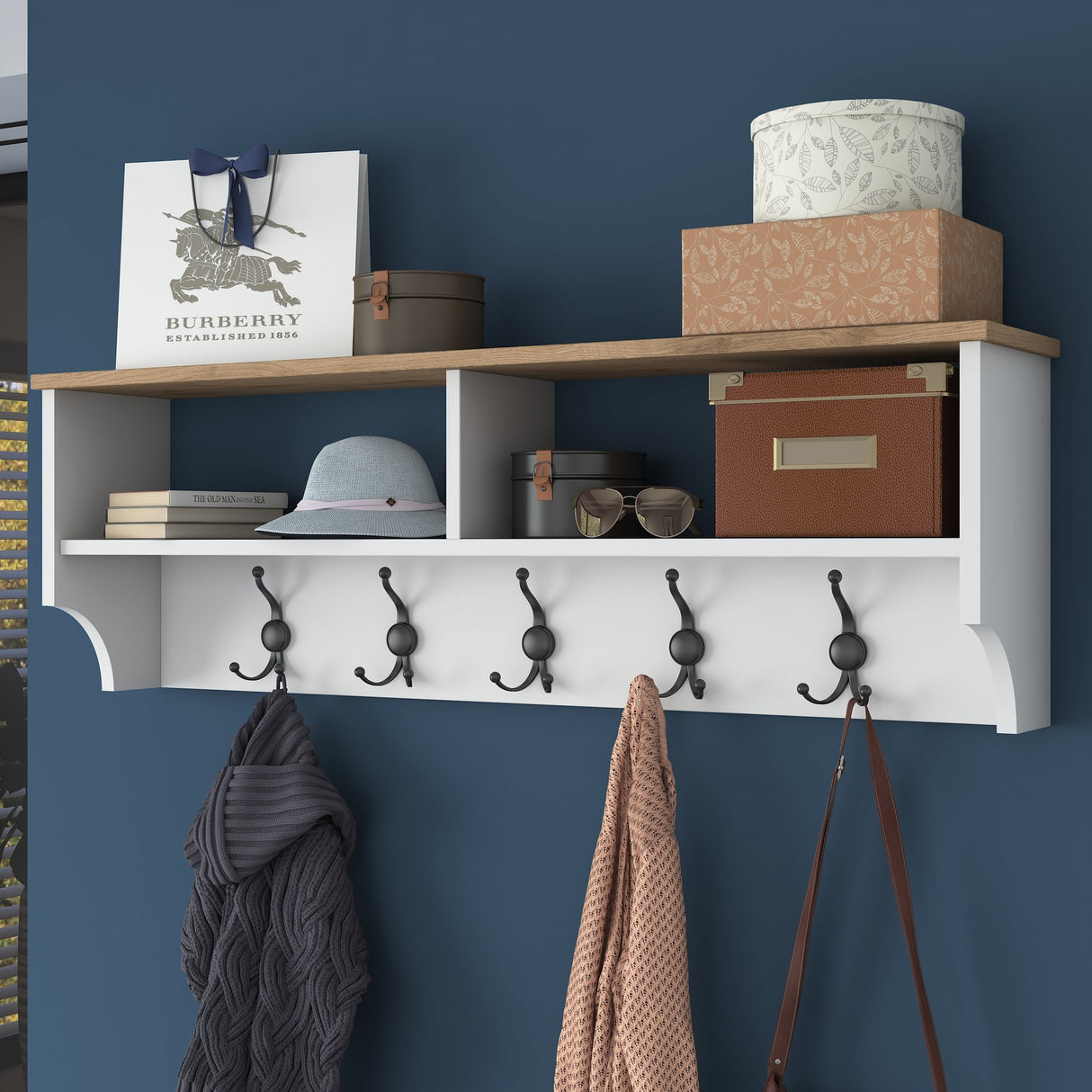 Perchero Hally Blanco 15 ganchos - Dos compartimentos