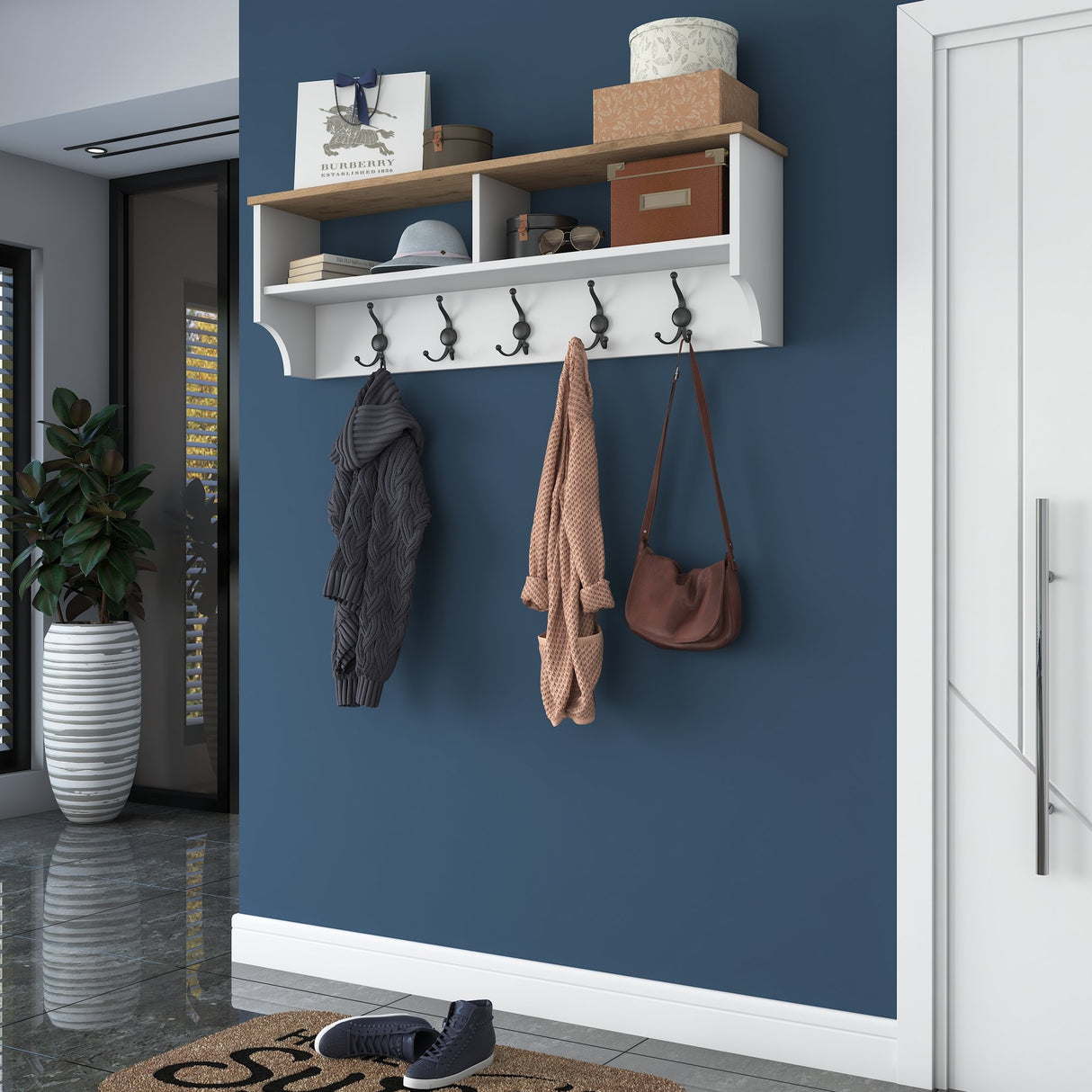 Perchero Hally Blanco 15 ganchos - Dos compartimentos