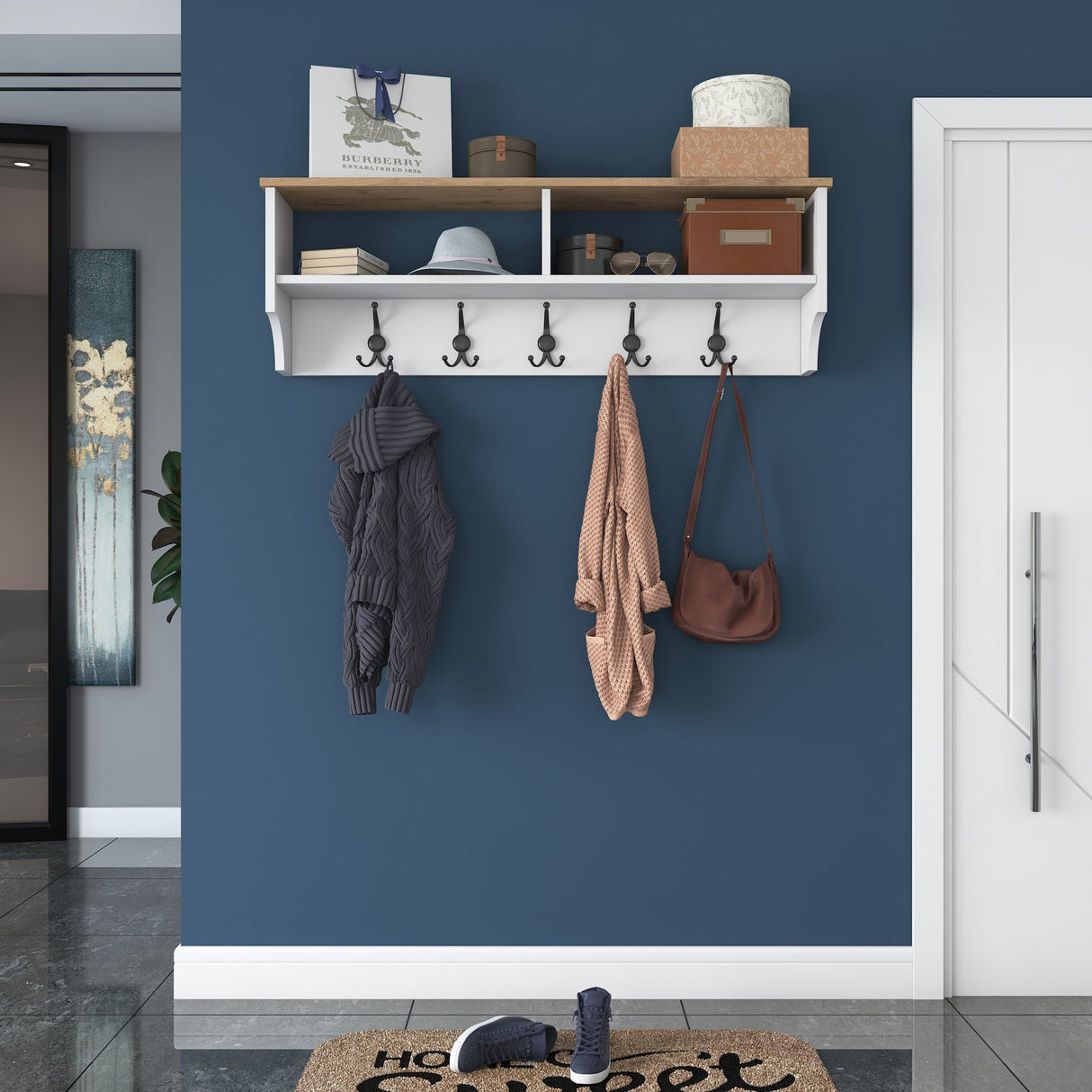 Perchero Hally Blanco 15 ganchos - Dos compartimentos