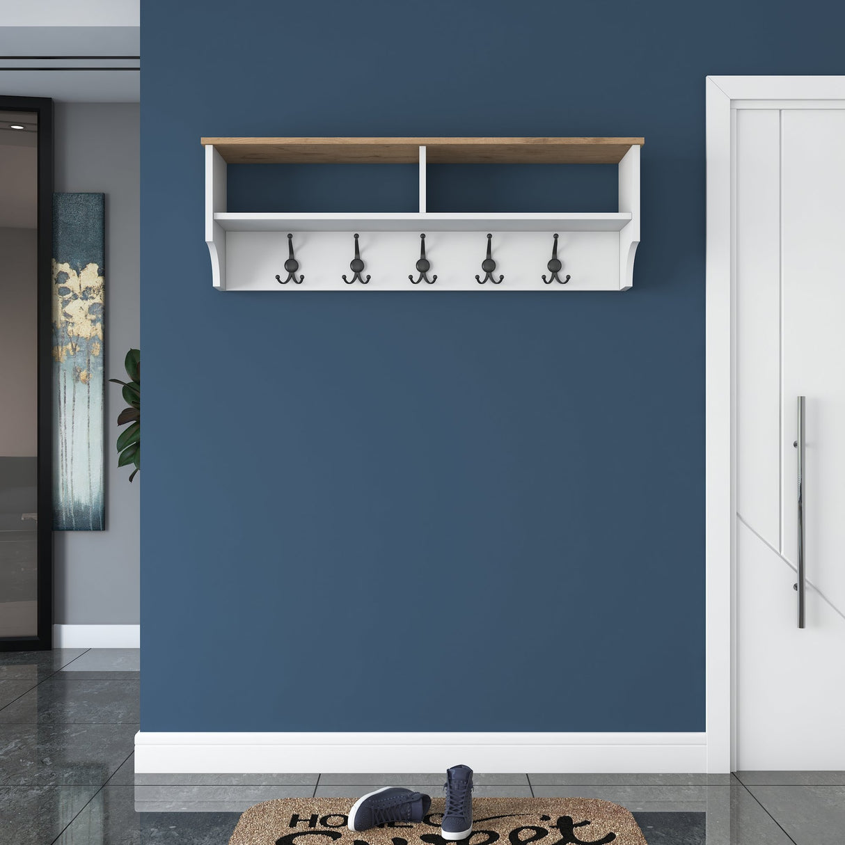 Perchero Hally Blanco 15 ganchos - Dos compartimentos