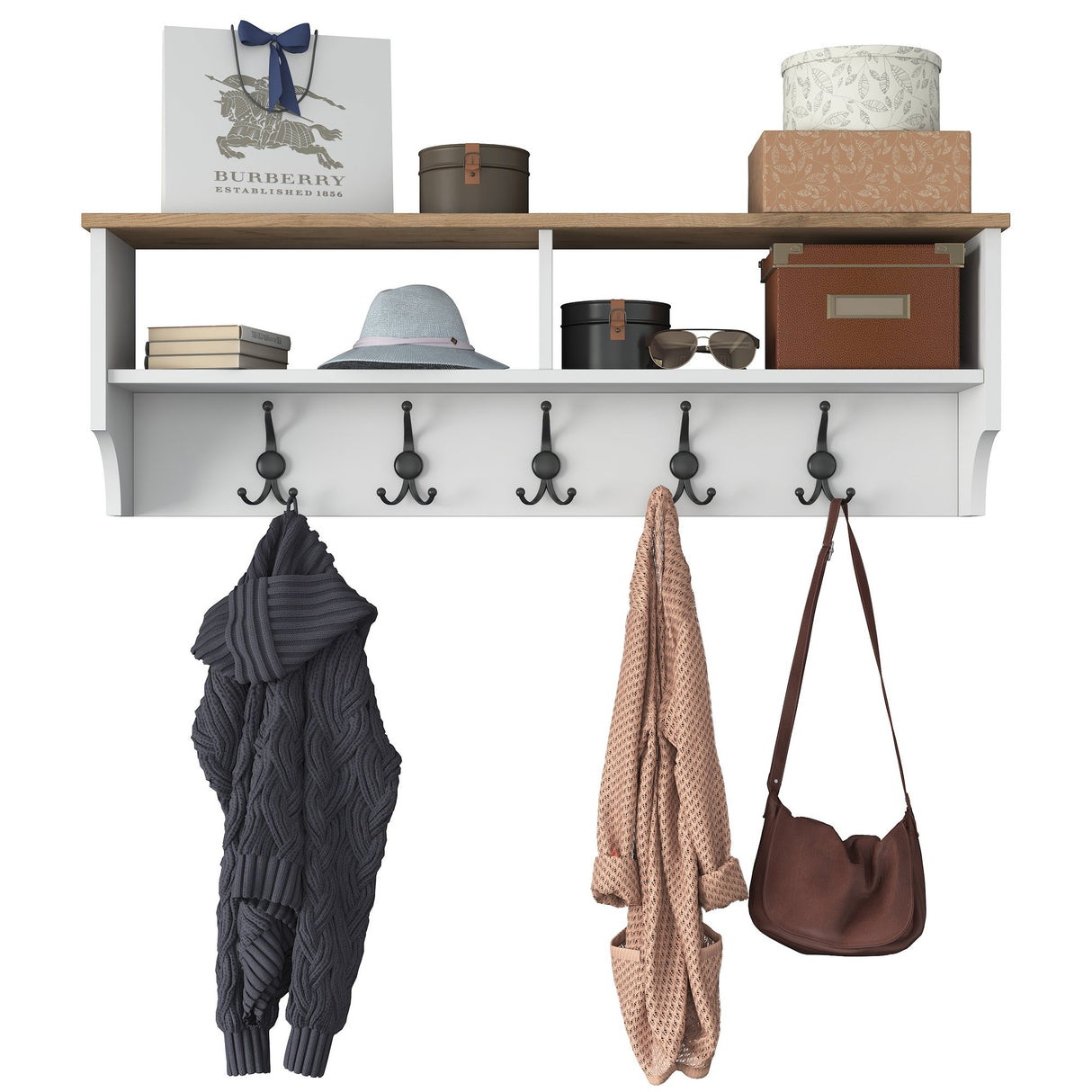 Perchero Hally Blanco 15 ganchos - Dos compartimentos