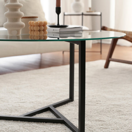 Mesa de salón redonda de vidrio de 75 cm - Marco metálico negro