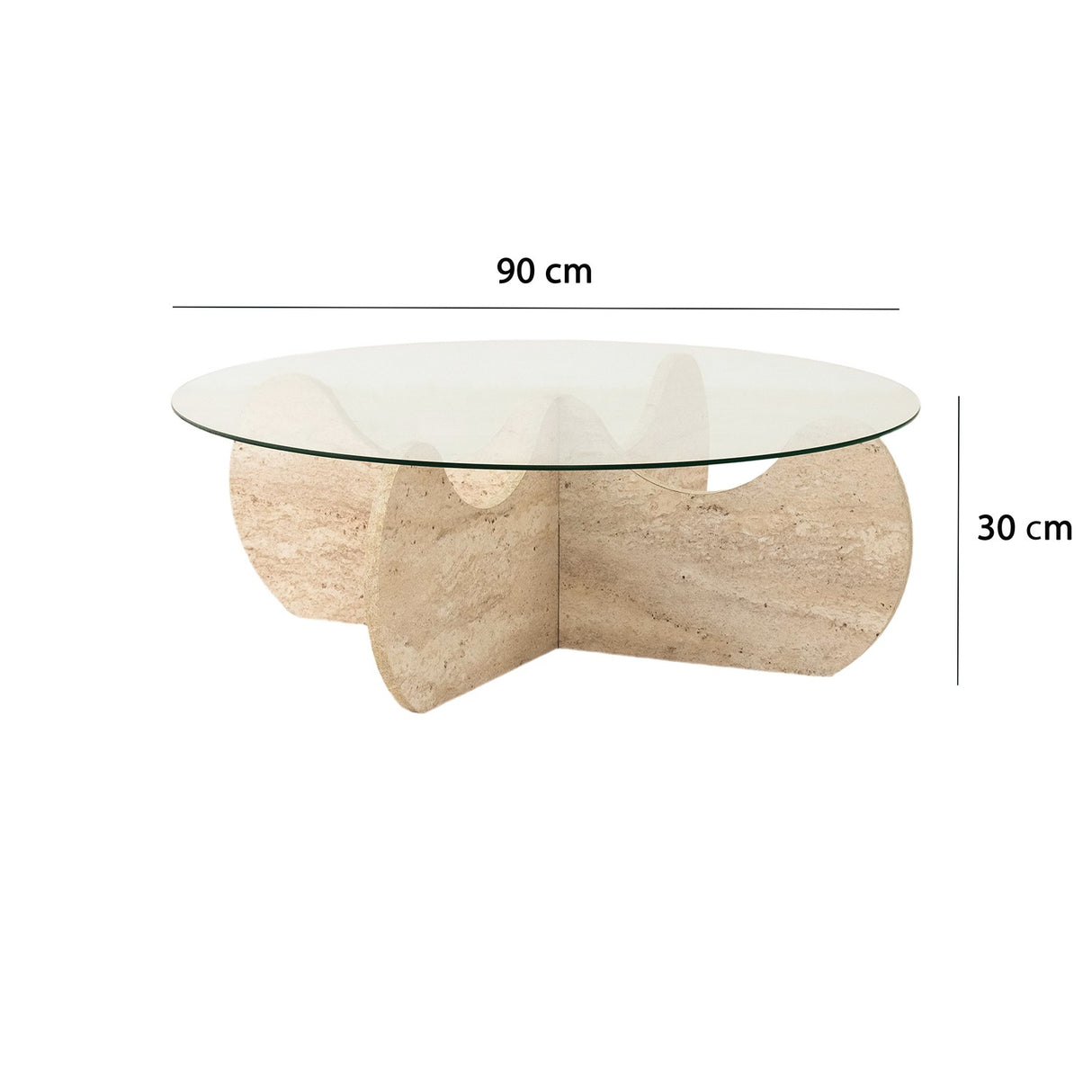 Mesa de centro redonda de vidrio de 75 cm de travertino - Hima