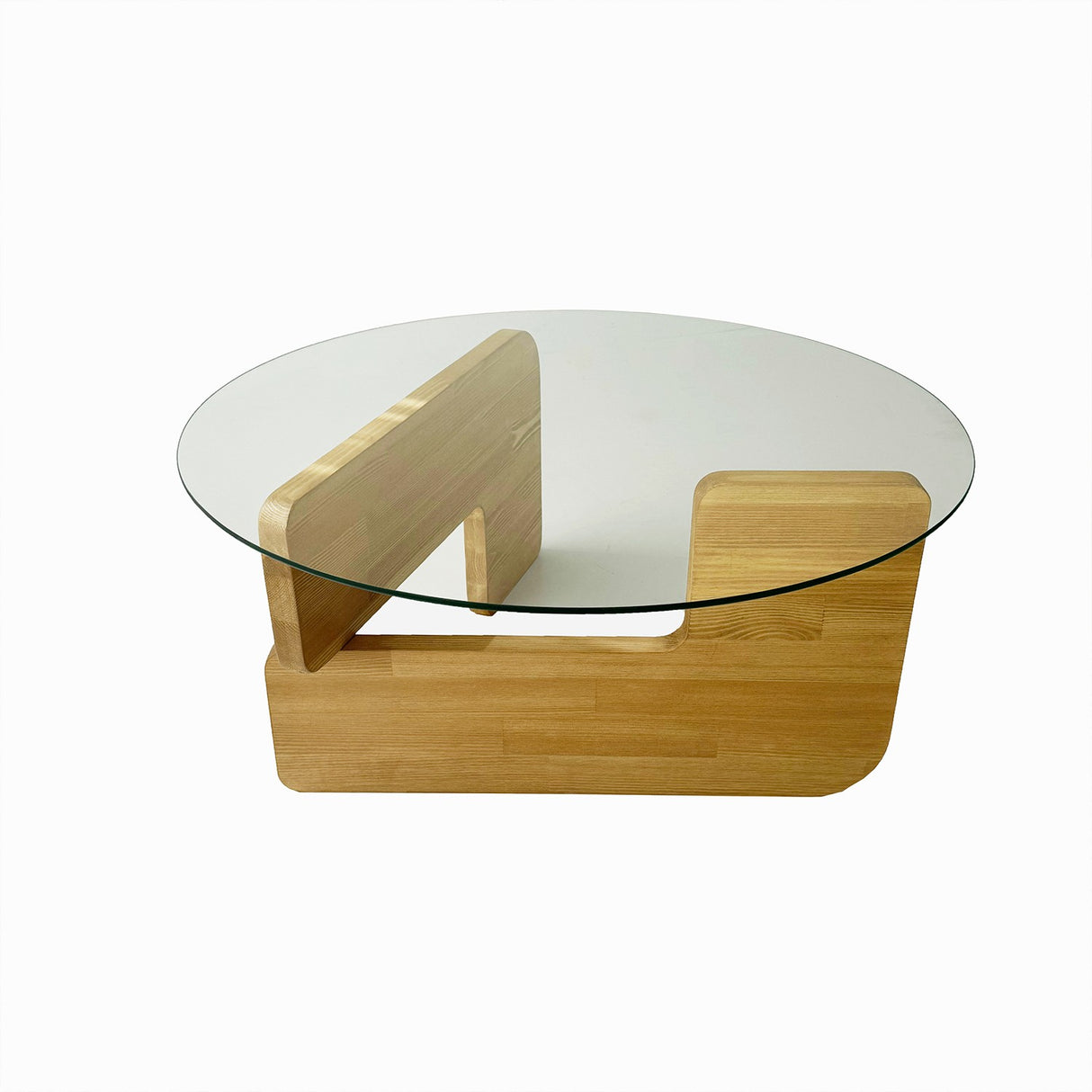 Mesa de salón redonda de vidrio Mio - 75 cm - Base de madera