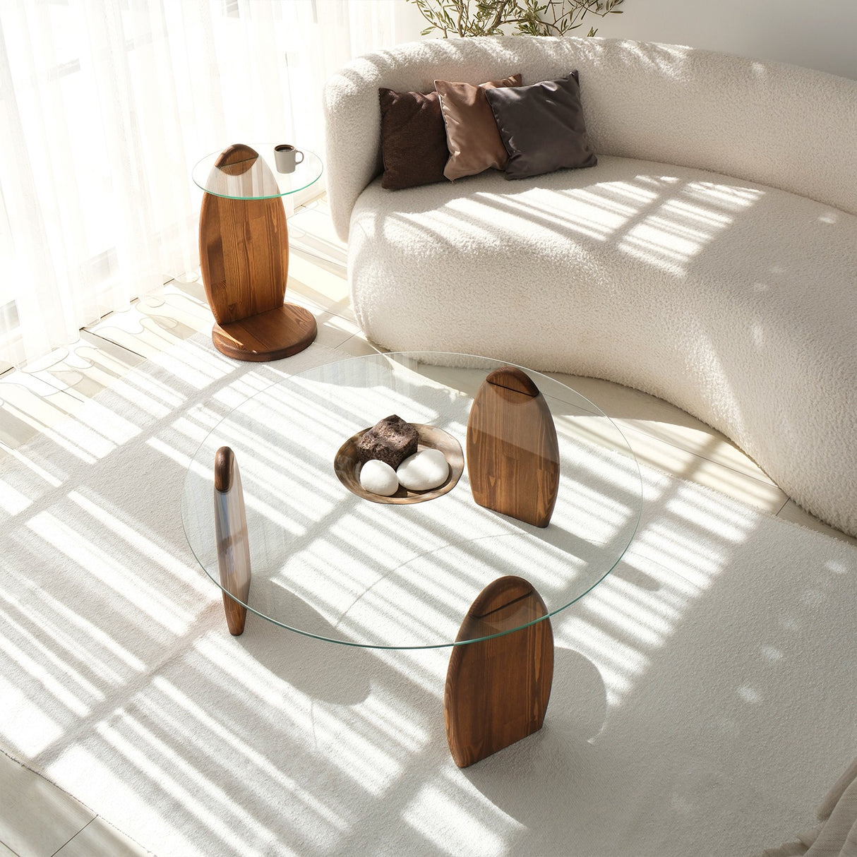 Mesa de salón redonda de 90 cm Sunf - Estructura de madera