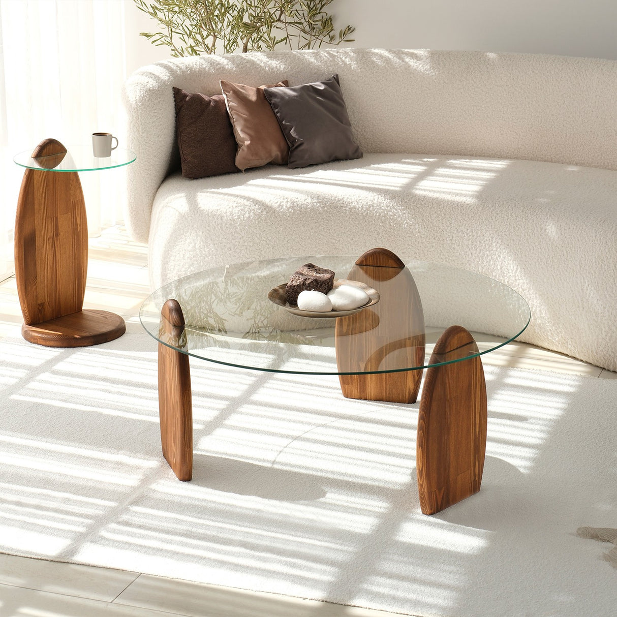 Mesa de salón redonda de 90 cm Sunf - Estructura de madera