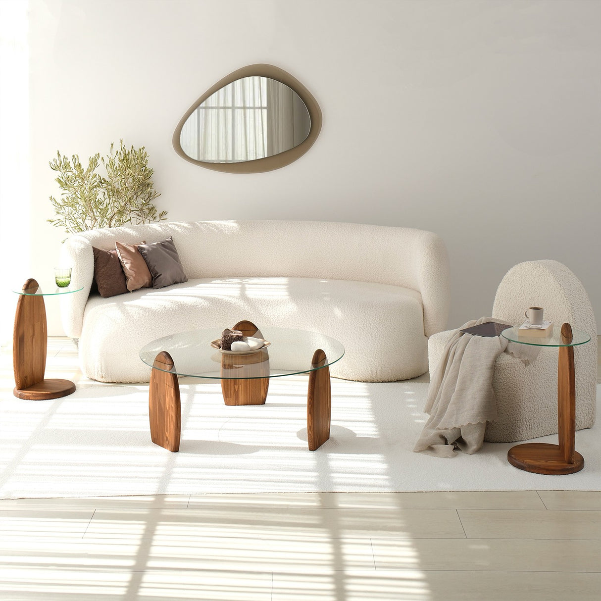 Mesa de salón redonda de 90 cm Sunf - Estructura de madera