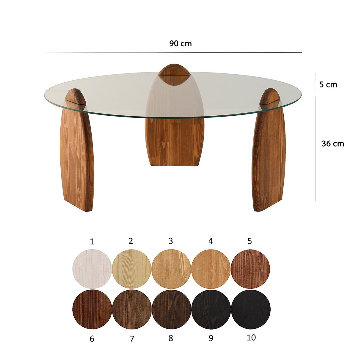 Mesa de salón redonda de 90 cm Sunf - Estructura de madera
