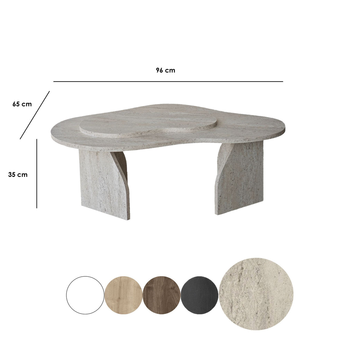 Mesa de salón orgánica de travertino melamina aspecto mármol Melta - 105x65 cm