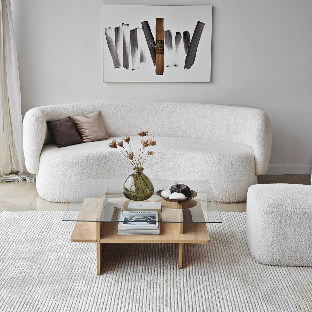 Mesa de salón cuadrada de vidrio Sagu - Base de melamina Sapphire - 90x90 cm