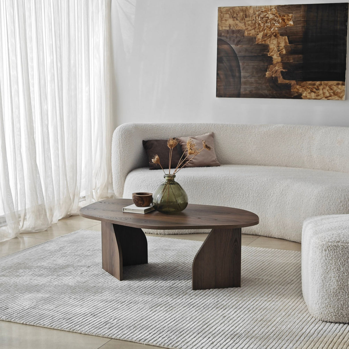 Mesa de salón orgánica de nogal con estante de melamina - 105x65 cm