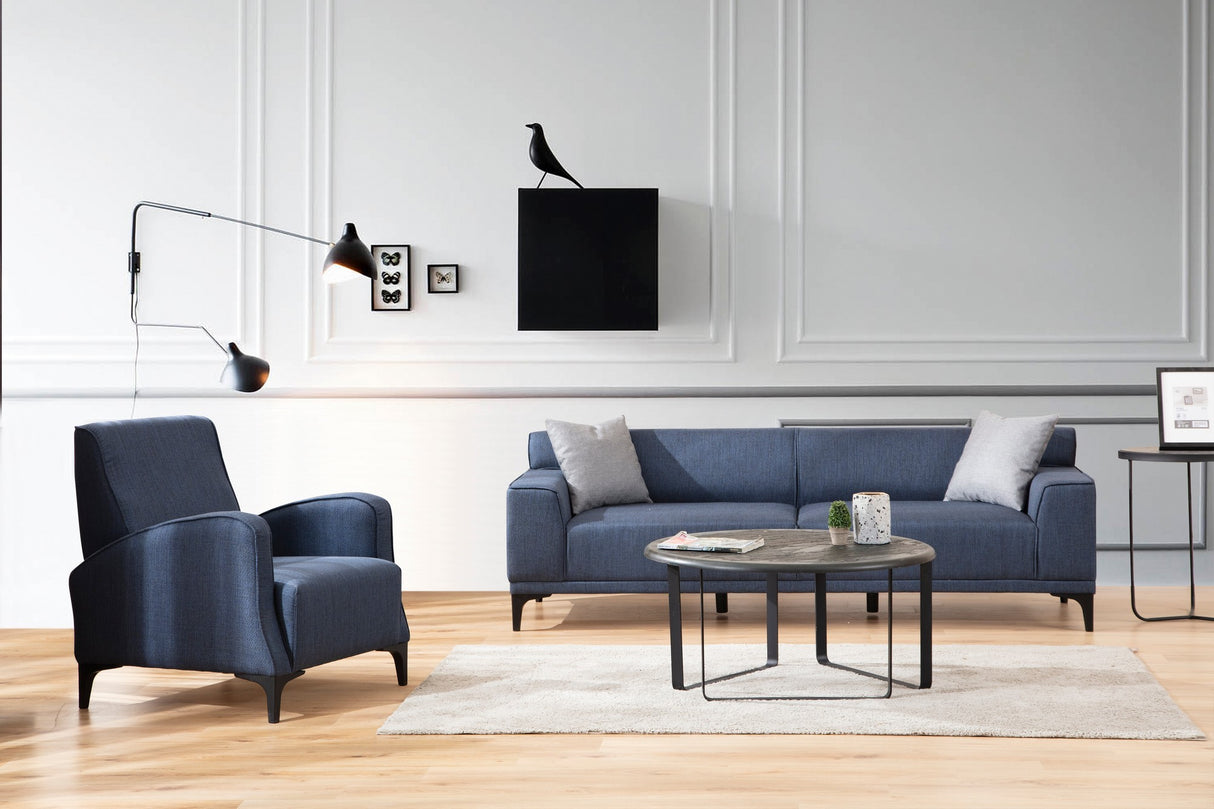 Fauteuils - Landelijke fauteuil blauw gemêleerde stof Petra - Dimehouse