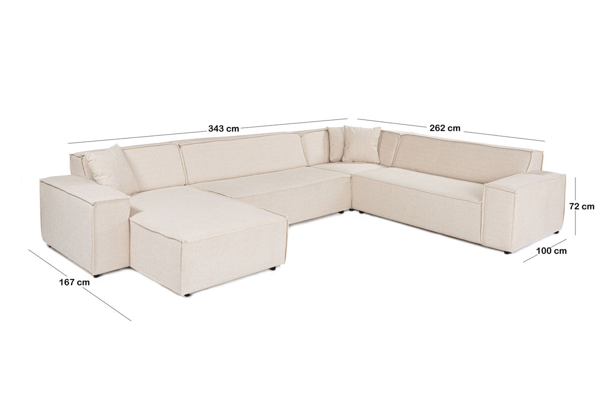 Banken - Hoekbank beige stof met stiknaad - XXL - 8 persoons - Puzzle - Dimehouse