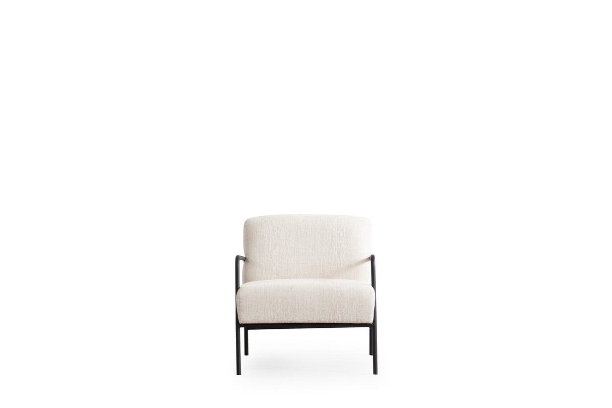 Fauteuils - Moderne Fauteuil Eti Wit Stof - Zwart Frame - Dimehouse