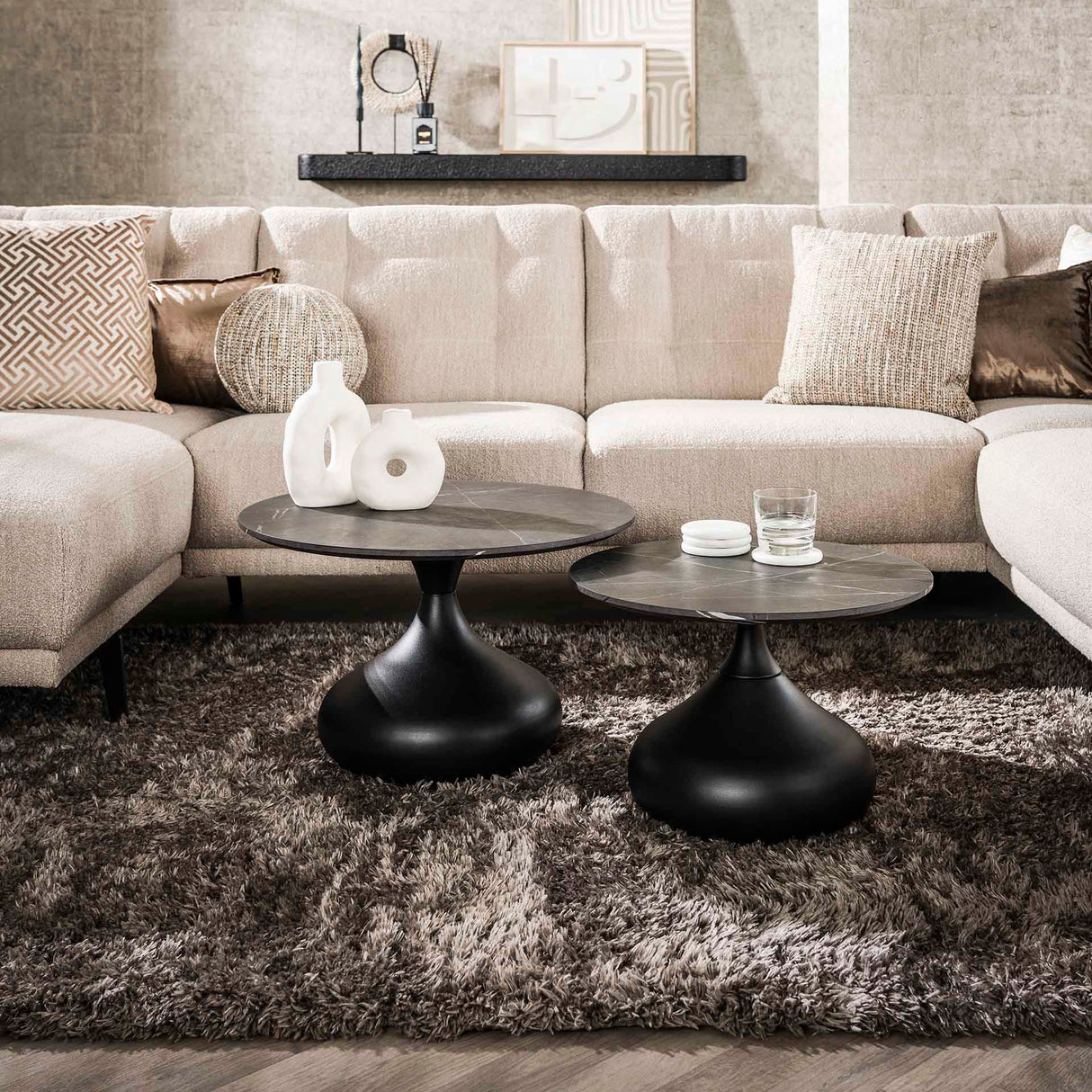 Conjunto de mesas de centro Drop de 2 piezas, melamina 3D Graphite 60×60