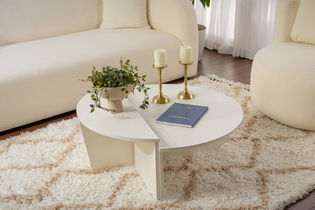 Mesa de centro redonda Wood blanca 85 cm aspecto madera melamina Orin