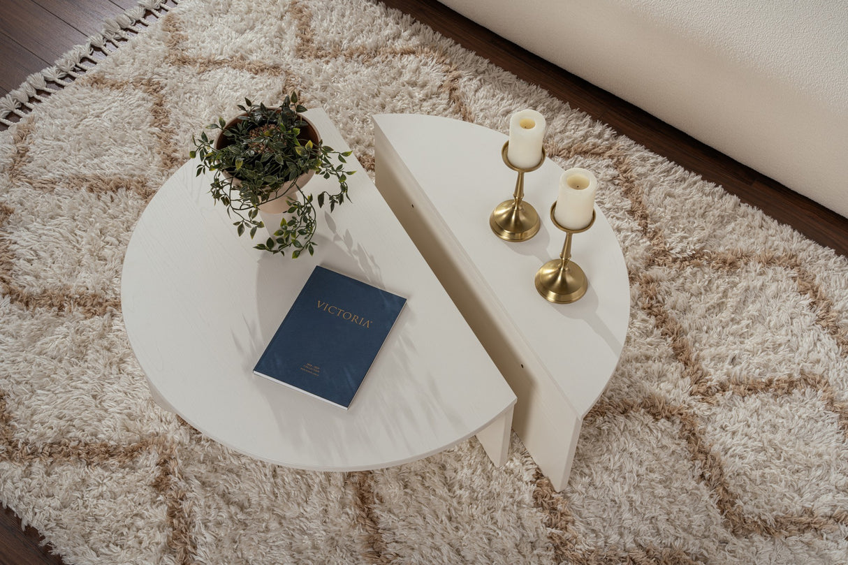 Mesa de centro redonda Wood blanca 85 cm aspecto madera melamina Orin