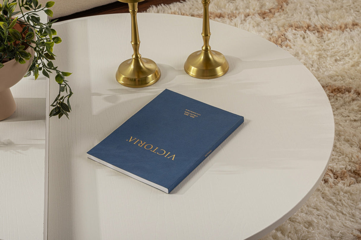 Mesa de centro redonda Wood blanca 85 cm aspecto madera melamina Orin