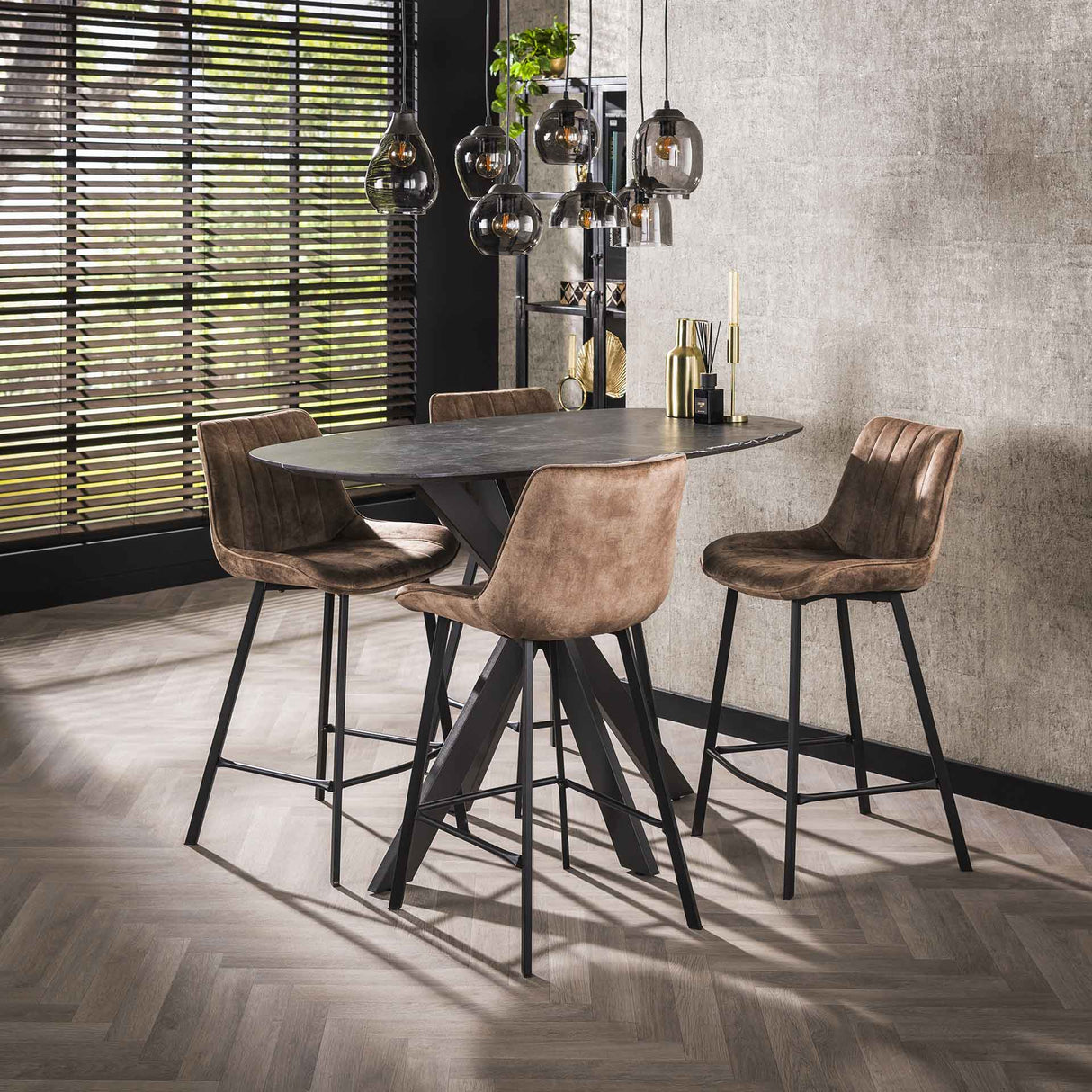 Bartafels - Deens Ovaal Bartafel Iris 140x80 cm Spinpoot Keramiek Look - Dimehouse
