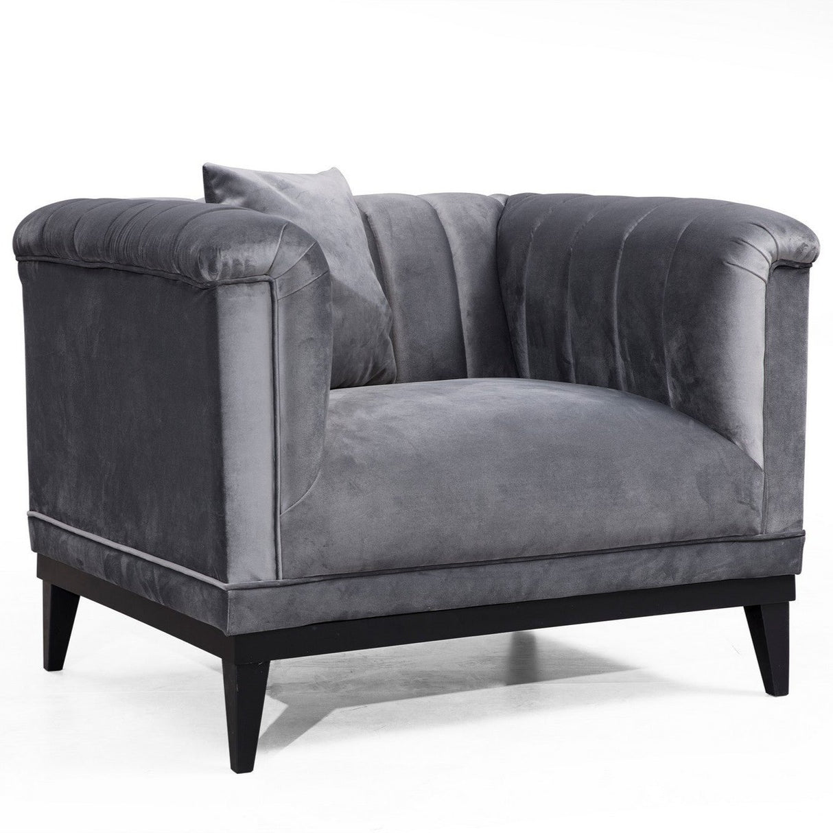 Fauteuils - Klassiek landelijke fauteuil donkergrijs velvet stof gecapitonneerd Bay - Dimehouse