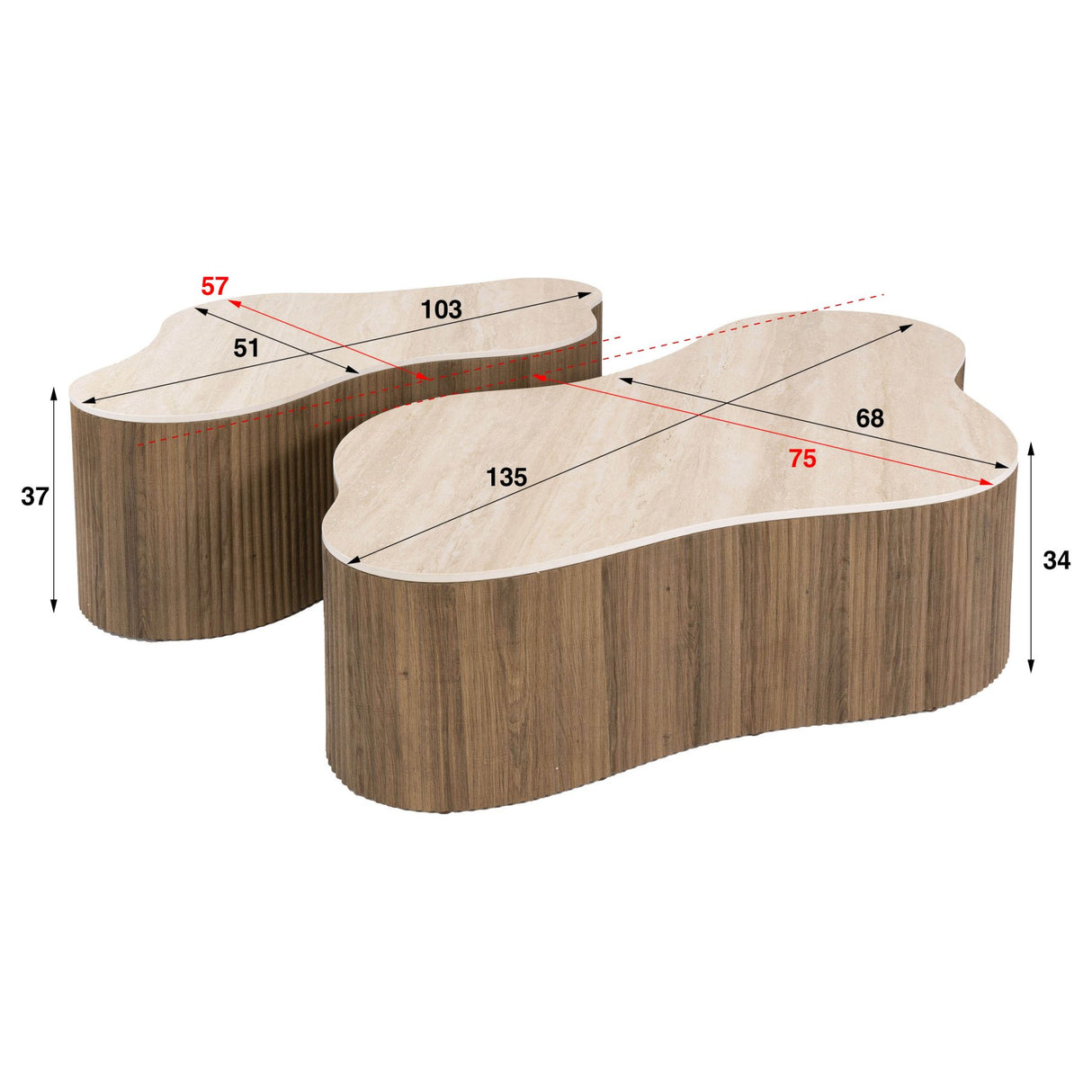 Juego de 2 mesas de centro Ceramo Grande - Aspecto de travertino de cerámica 3D
