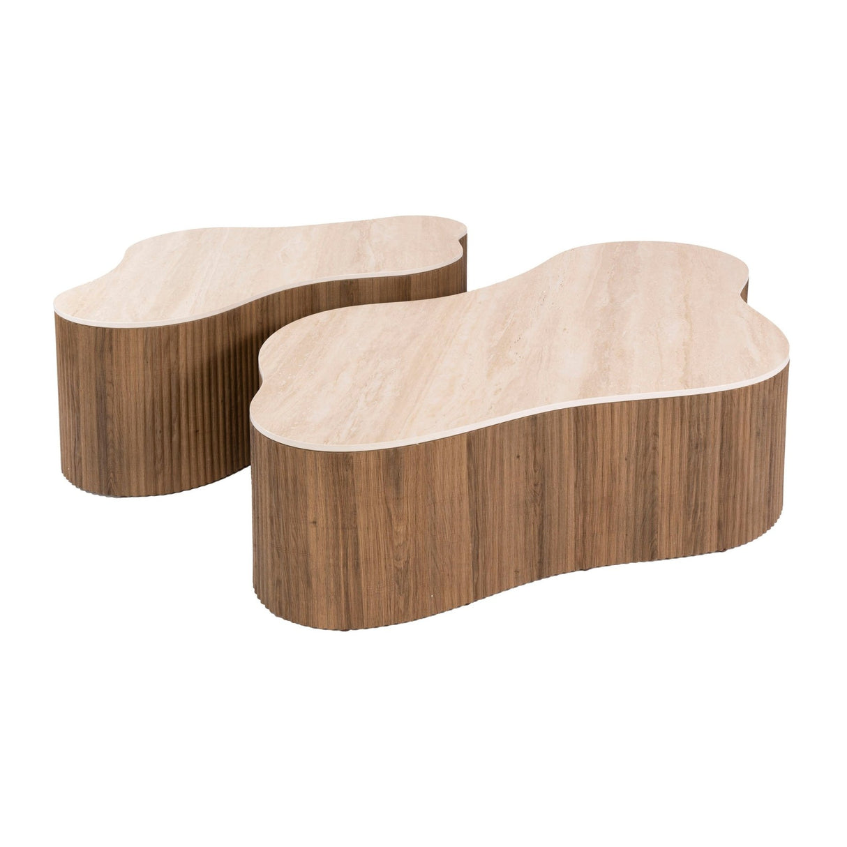 Juego de 2 mesas de centro Ceramo Grande - Aspecto de travertino de cerámica 3D