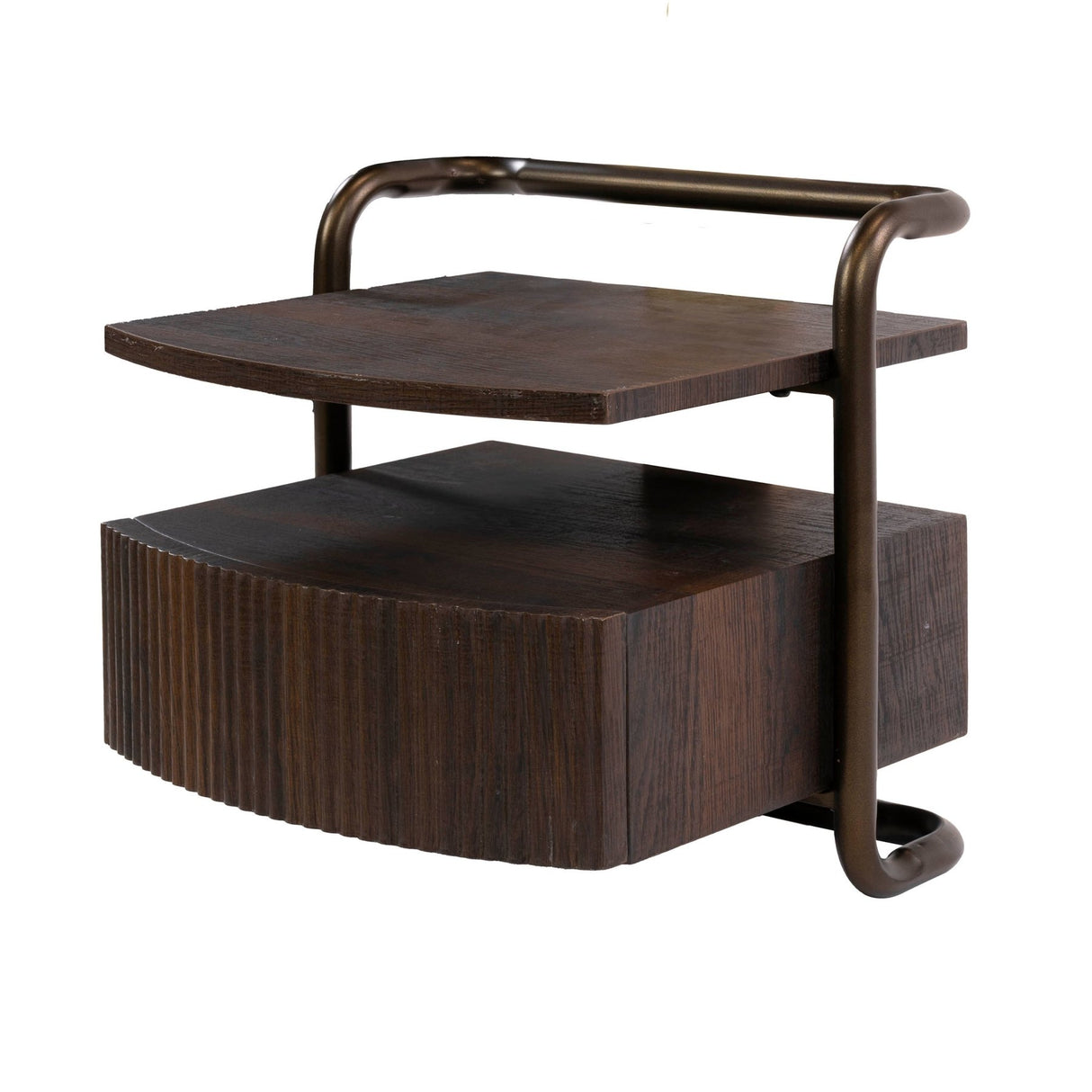 Zwevend nachtkastje met 1 lade donkerbruin hout brons frame Blaze