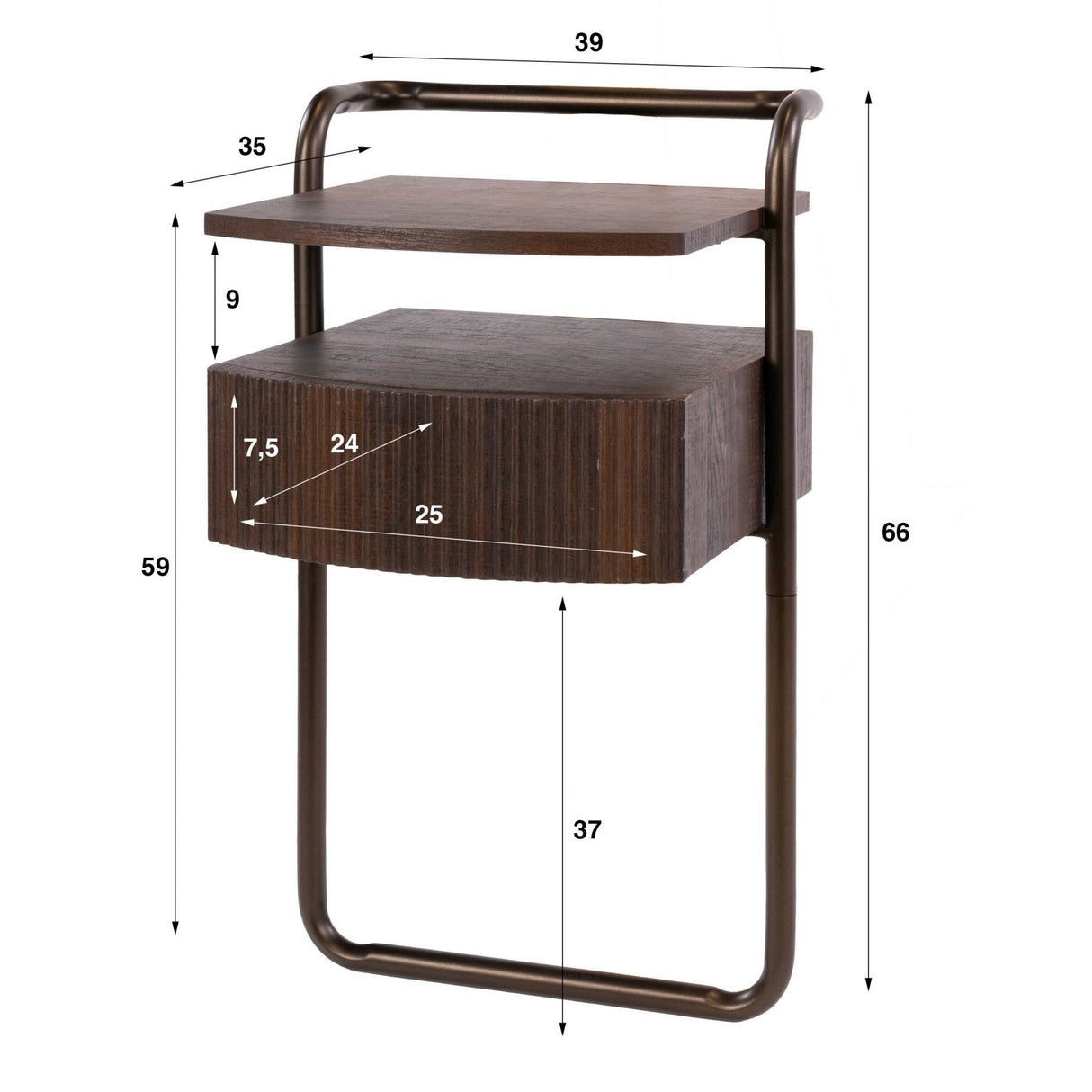 Mesita de noche con 1 cajón madera marrón oscuro estructura bronce Blaze