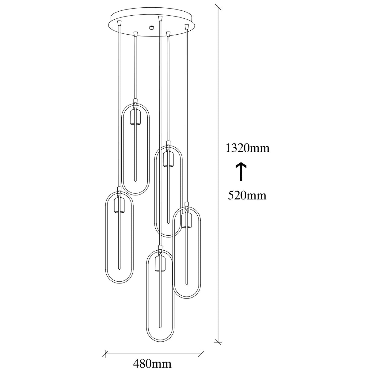 Lámpara colgante de 5 luces Negro Dorado Metal Duna