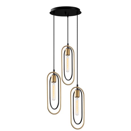 Lámpara colgante de 3 luces Negro Dorado Metal Dune