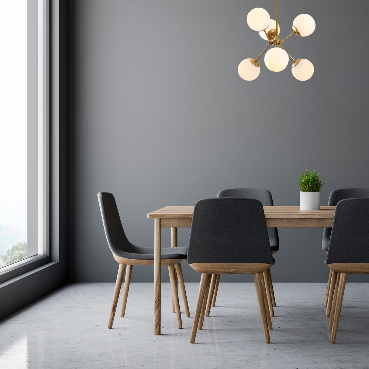 Lámpara colgante de 6 luces Oro Vidrio Sereno