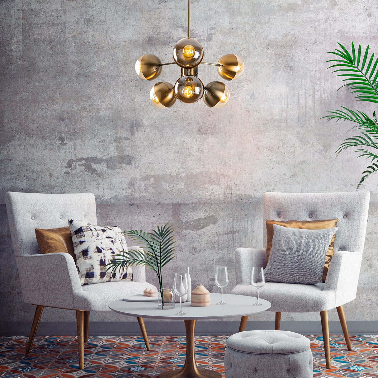 Lámpara colgante de 10 luces de color bronce con vidrio Carina