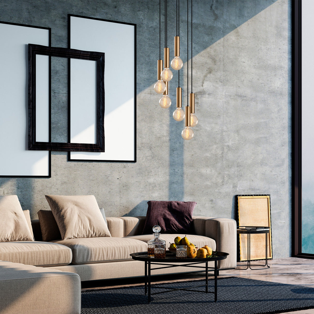 Lámpara colgante de 7 luces en metal bronceado Scarlet