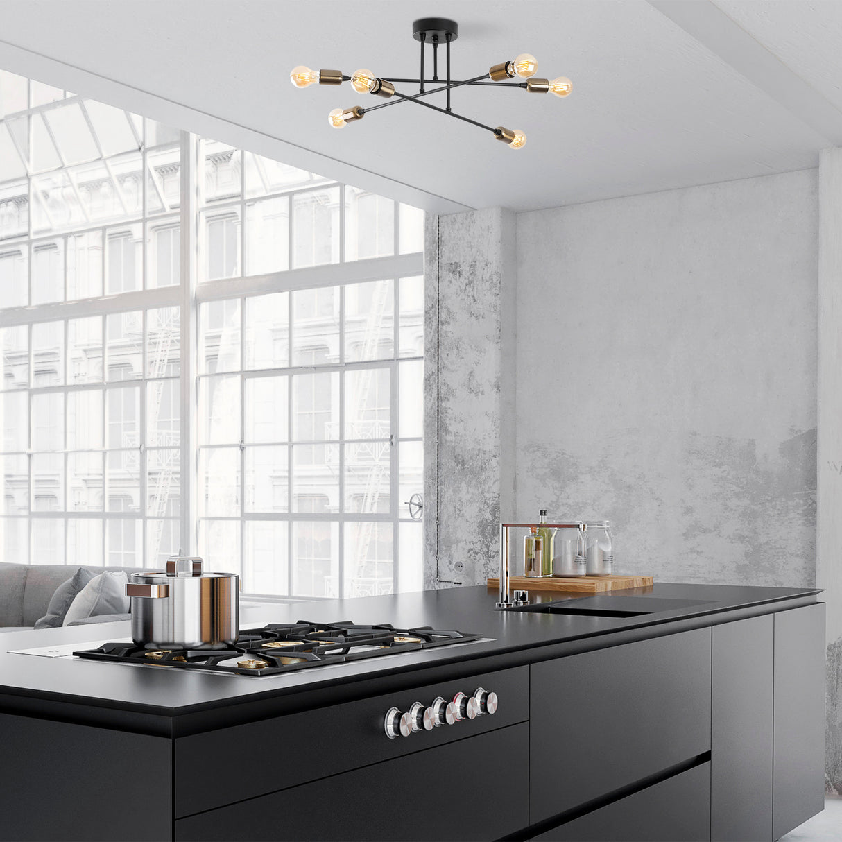 Lámpara de techo negra de metal Jade