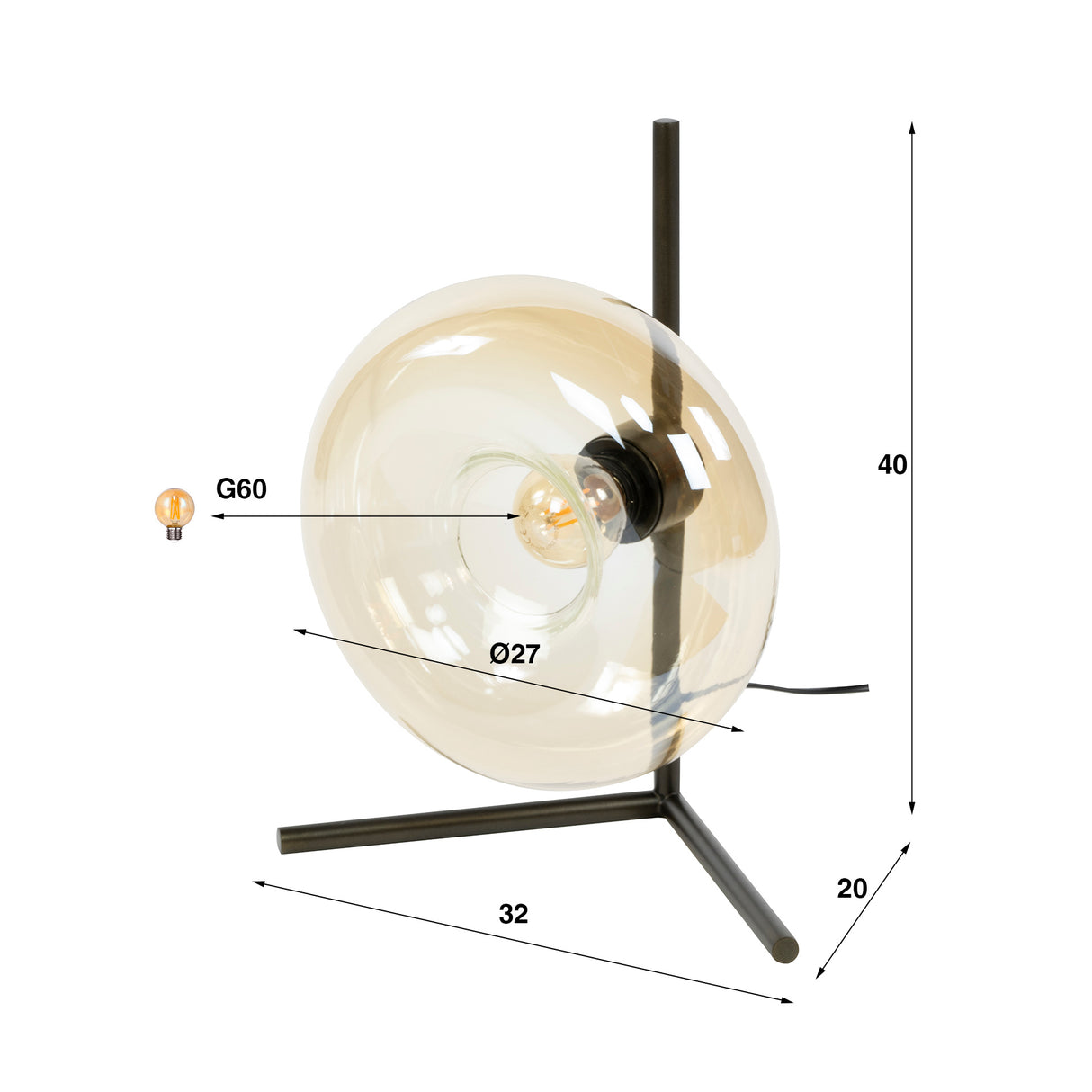 Tafellamp Sola Amber Glas 40 cm