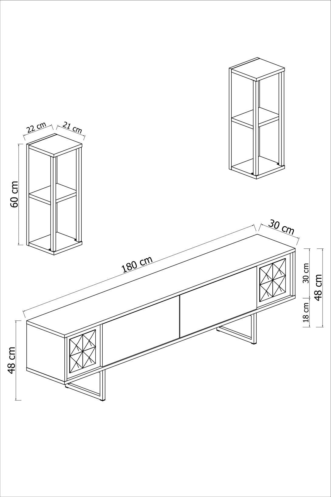 TV Meubels - TV Meubel Set Gold Line Wit Zwart Melamine 180x48x30 cm - Dimehouse