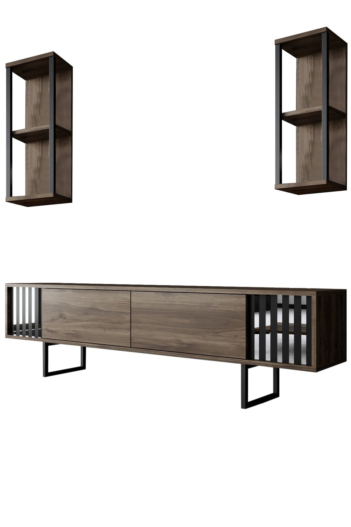Meubelsets - Meubelset Walnoot - Zwart - Chrome Line - Salontafel + TV Meubel - Dimehouse