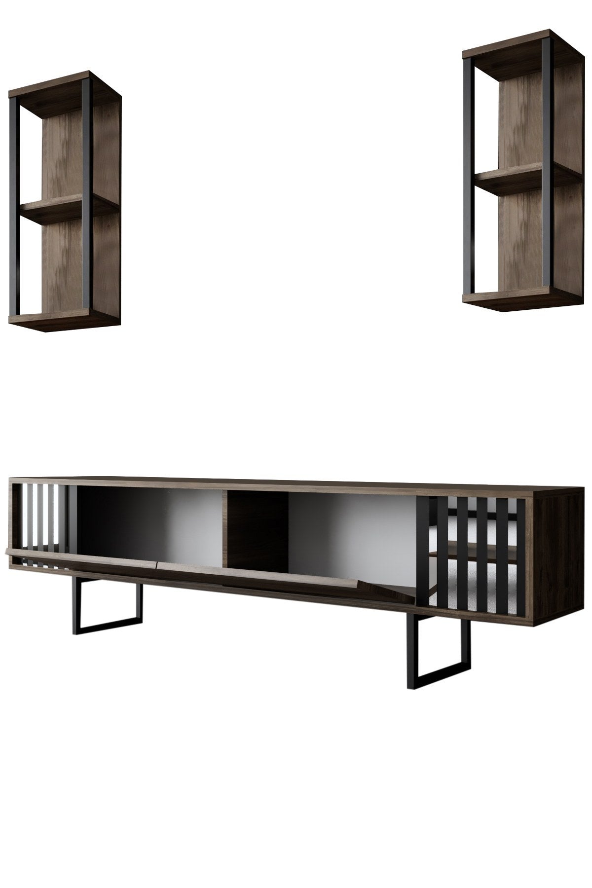 Meubelsets - Meubelset Walnoot - Zwart - Chrome Line - Salontafel + TV Meubel - Dimehouse
