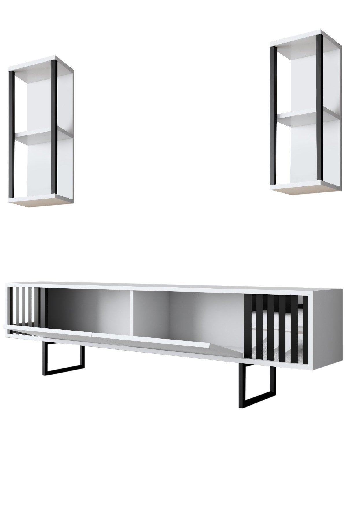 Meubelsets - Meubelset Wit - Zwart - Chrome Line - Salontafel + TV Meubel - Dimehouse
