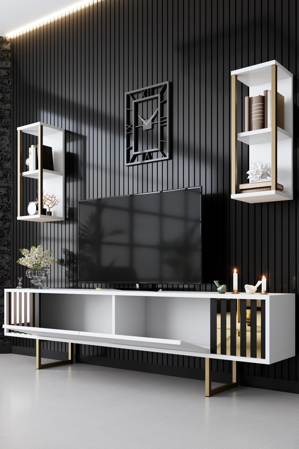 Meubelsets - Meubelset Wit - Goud - Gold Line - Salontafel + TV Meubel - Dimehouse
