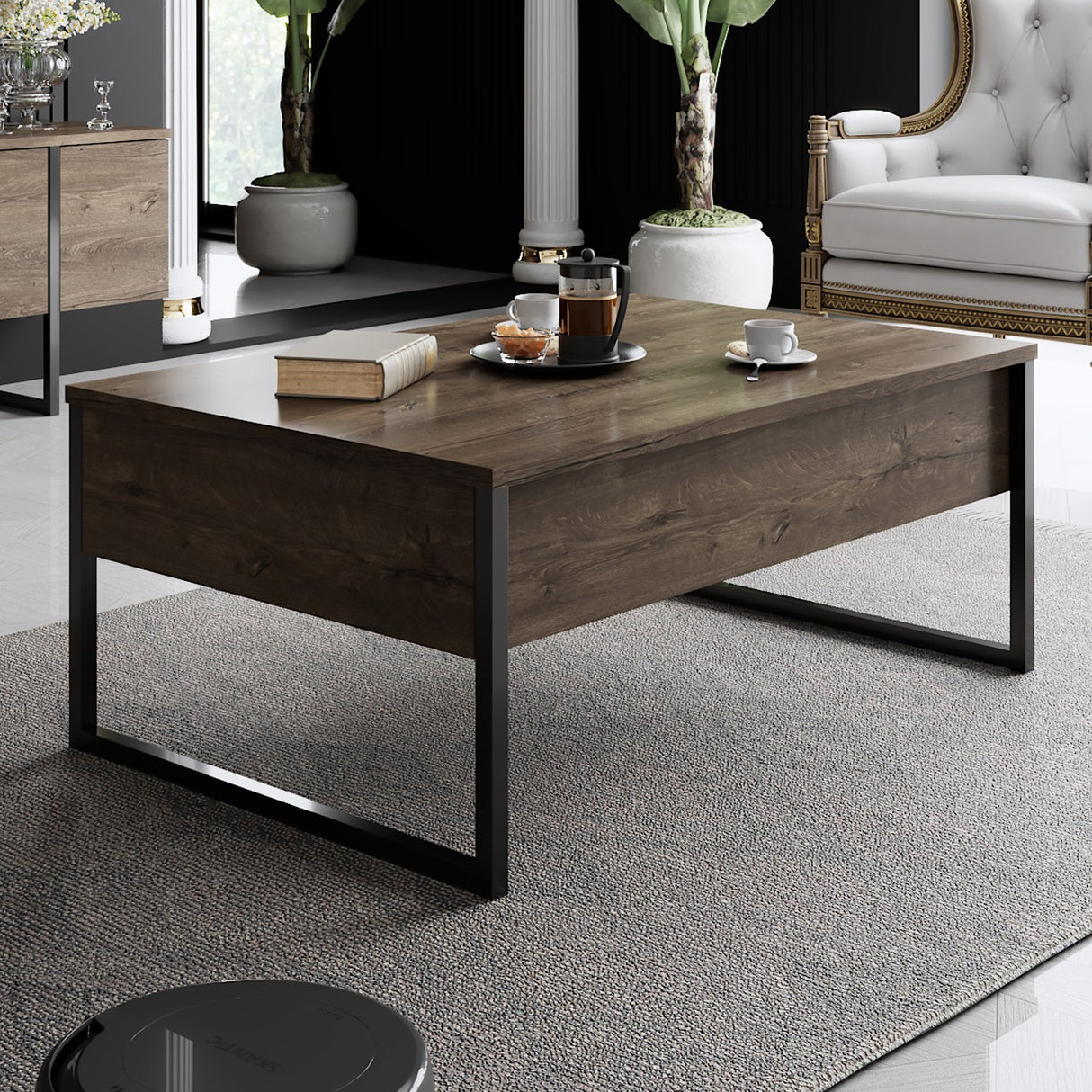 Meubelsets - Meubelset Walnoot Luxe - Salontafel + TV Meubel - Zwart Frame - Dimehouse