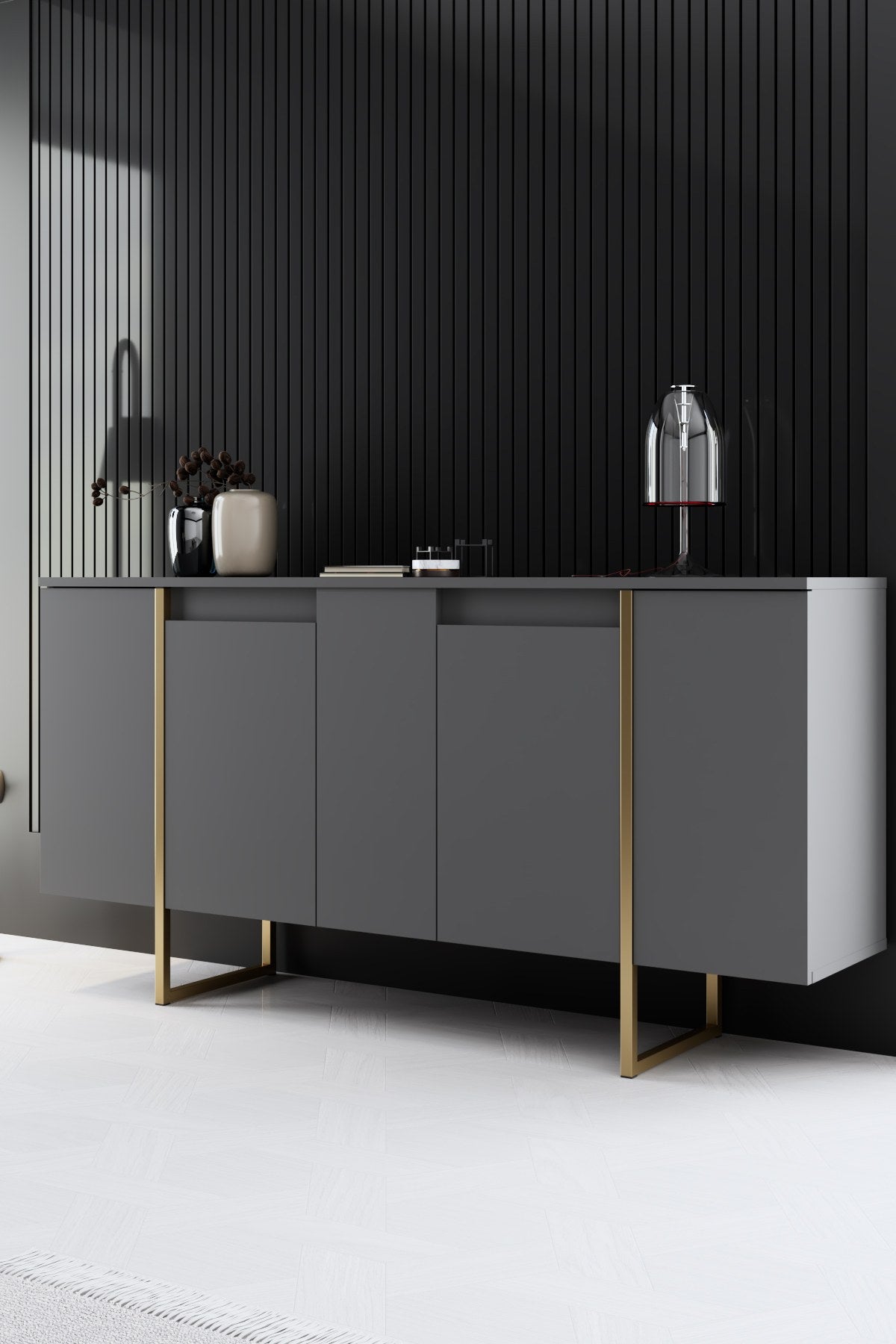 Conjunto-de-muebles-Antracita-Lujo---Mesa-de-centro-+-Mueble-TV-+-Aparador---Marco-Dorado