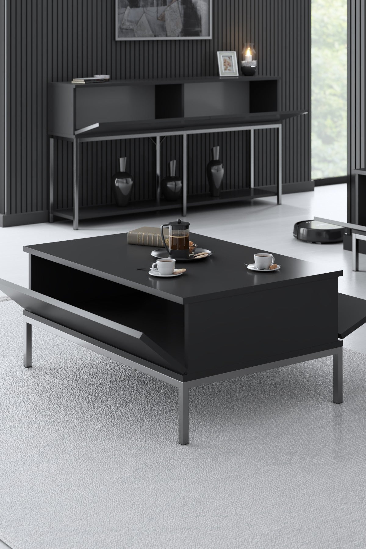 Salontafels - Rechthoekige Salontafel Antraciet Lord 90x60 - Zilver Frame - Dimehouse