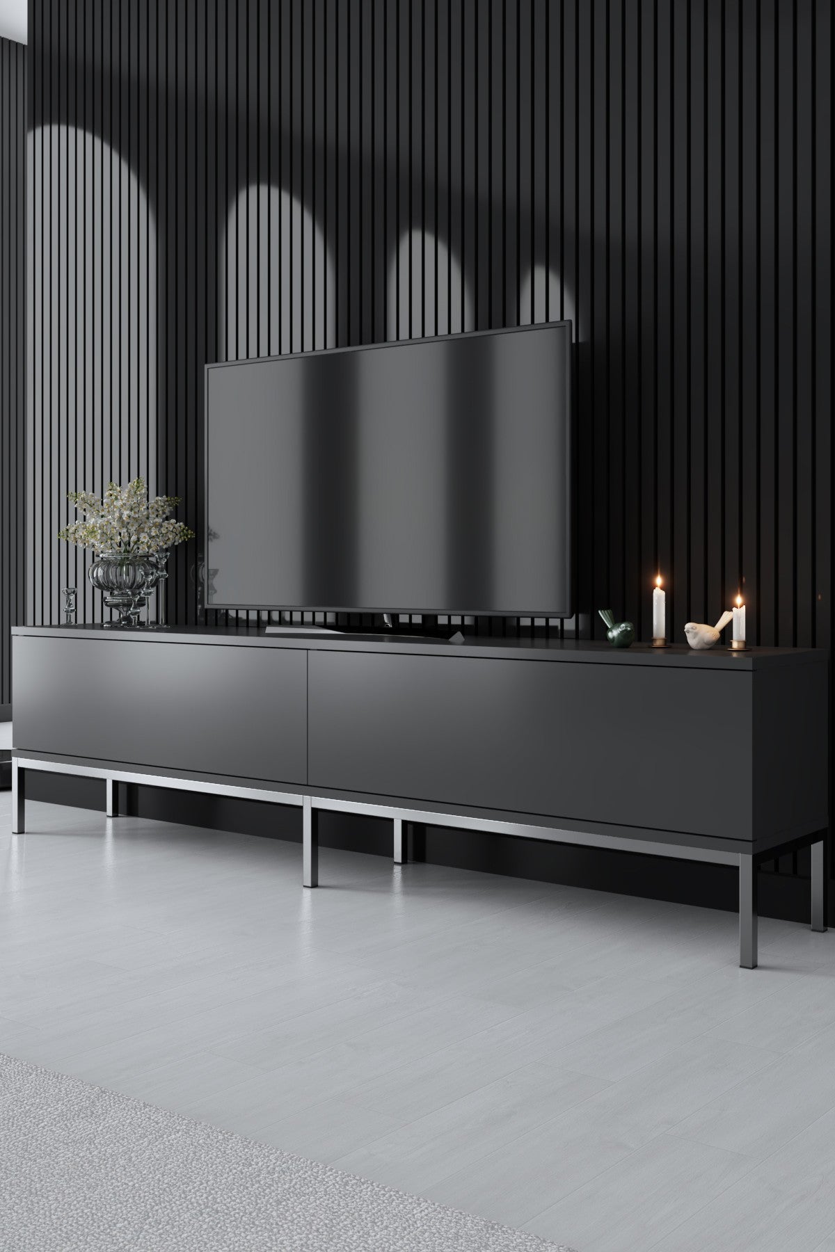Meubelsets - Meubelset Antraciet Lord - Salontafel + TV Meubel + Dressoir - Zilver Frame - Dimehouse