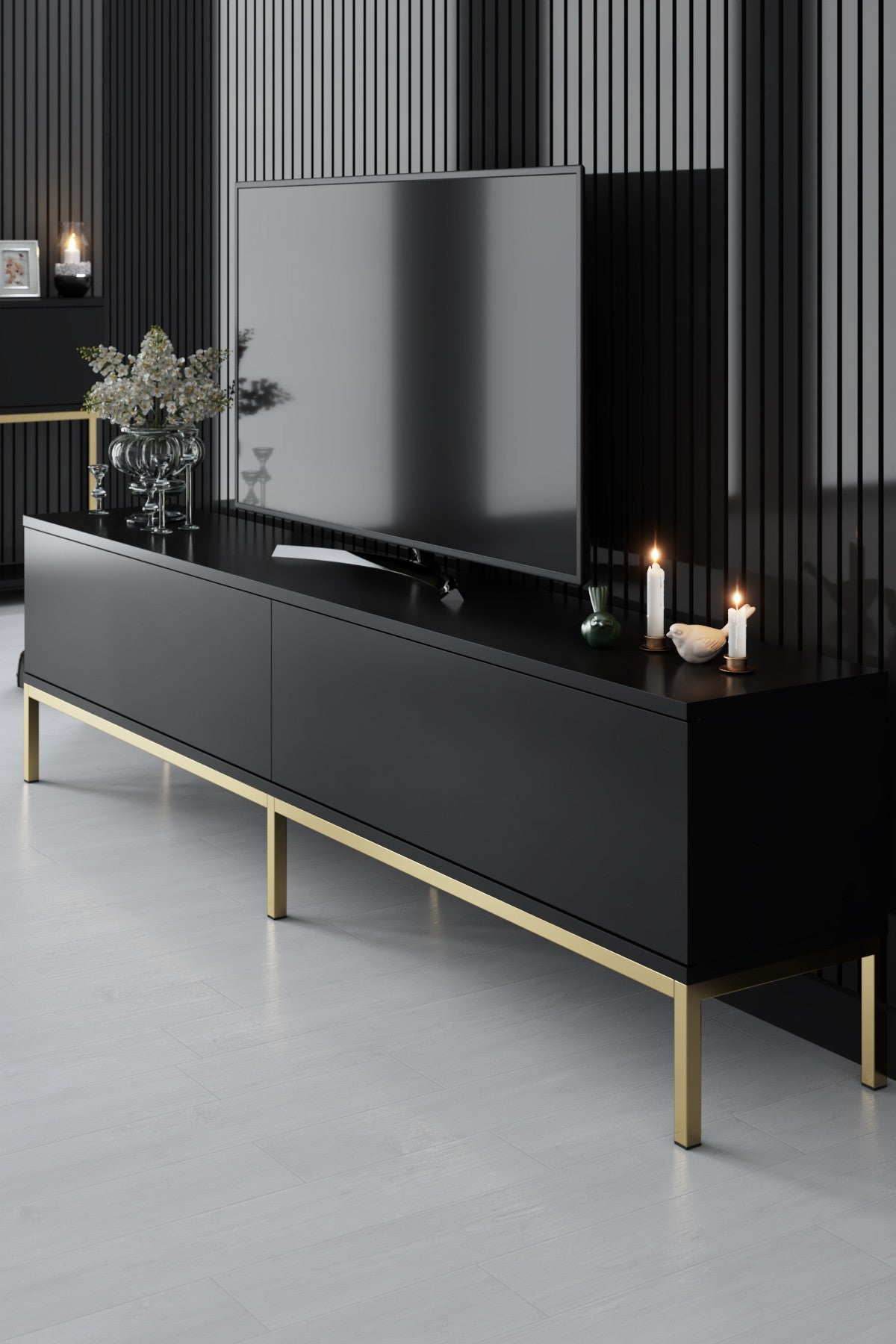 Meubelsets - Meubelset Zwart Lord - Salontafel + TV Meubel + Dressoir - Gouden Frame - Dimehouse