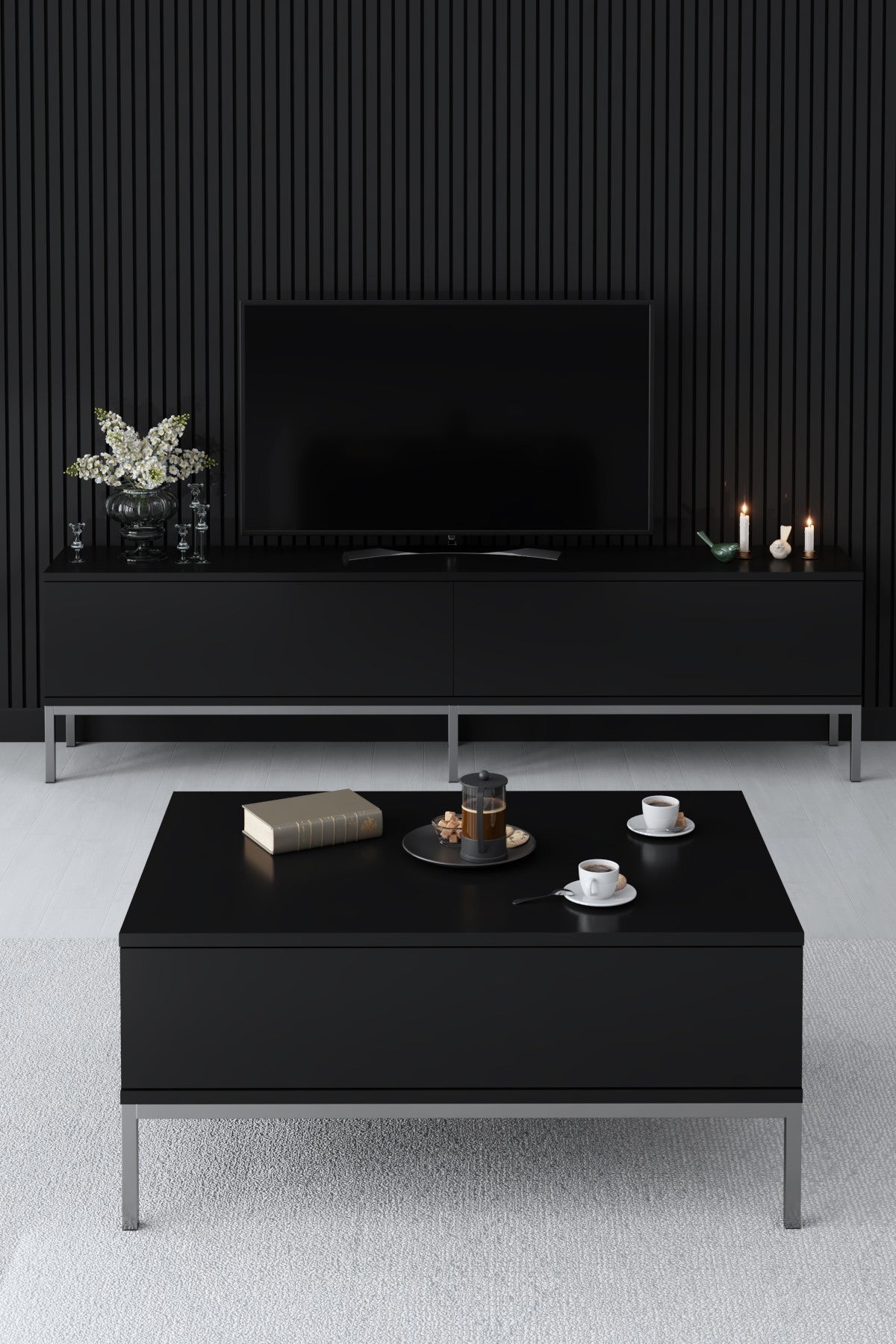Salontafels - Rechthoekige Salontafel Zwart Lord 90x60 - Zilver Frame - Dimehouse