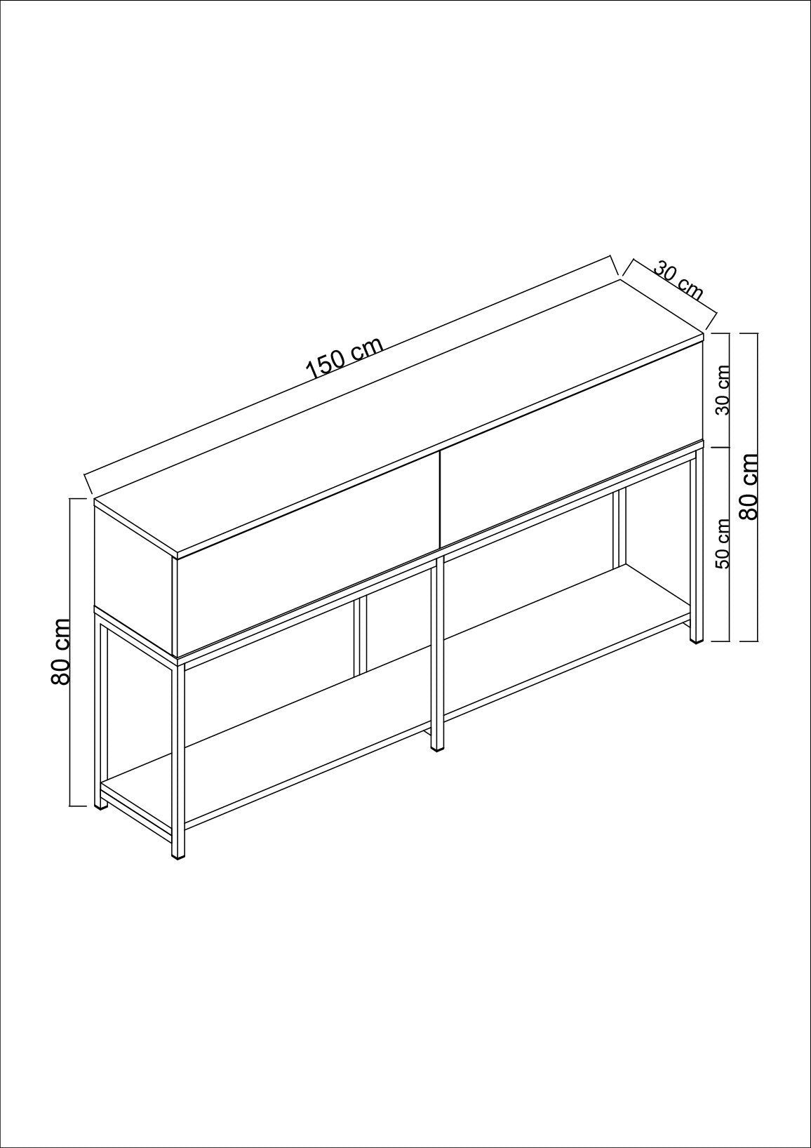 Dressoirs - Modern Dressoir Zwart Lord 150x30x80 - Twee Vakken - Dimehouse