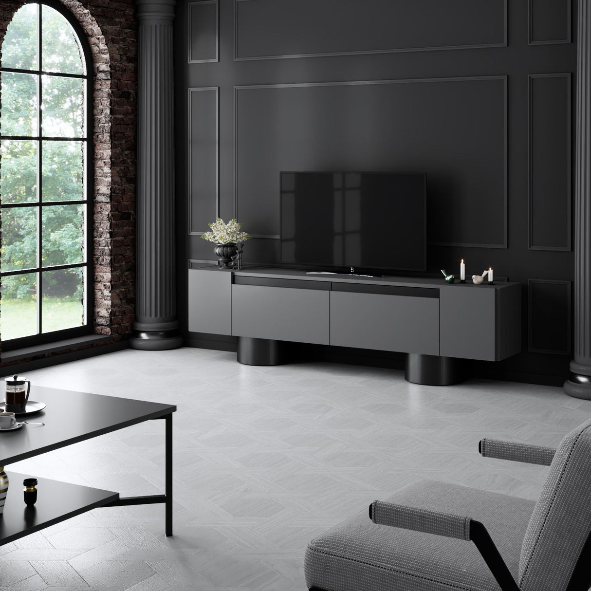 Mueble-de-TV-Bohem-Antracita-180x50x30---Marco-Negro
