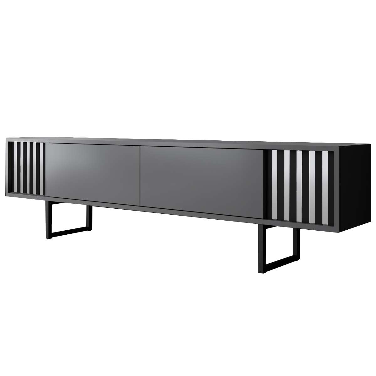 TV Meubels - TV Meubel Antraciet Chrome Line 180x48x30 - Zwart Frame - Dimehouse